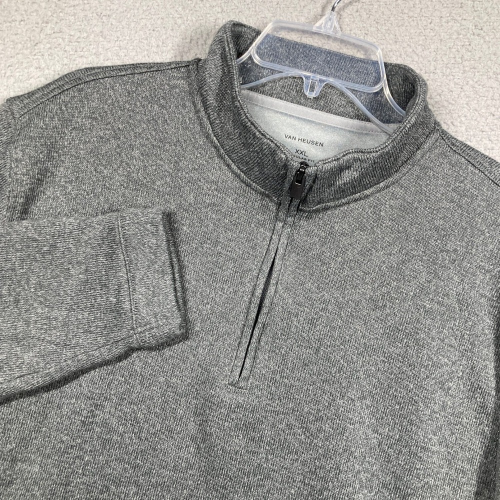 Van Heusen Quarter Zip Pullover Mens XXL Gray Heathered Fleece Pockets Comfort
